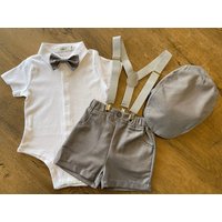 Ring Bearer Christening 4pc Grey Suit Brace Set, Grey