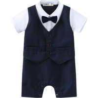 Baby Boy's All In One Short Outfit With Bow Tie, Blue